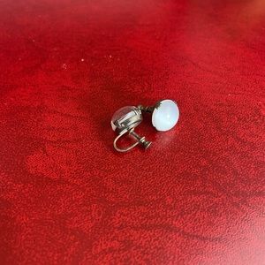 Vintage Sterling Silver Smoky Glass Crystal 1/2” Solitaire Screw Back Earrings